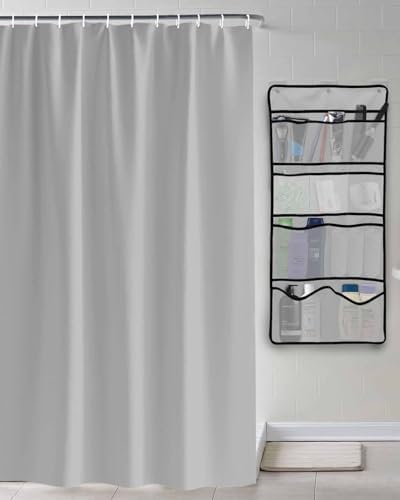 EZON-CH 36x78 stainless shower curtain set with hanging organizer Charcoal Gray