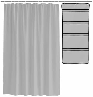 EZON-CH 36x78 stainless shower curtain set with hanging organizer Charcoal Gray