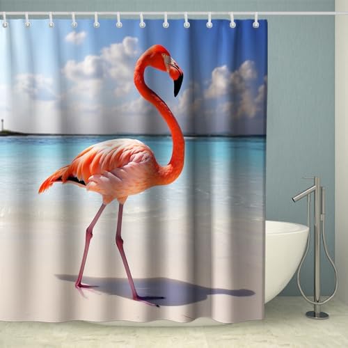 Natural Flamingo Bathroom Curtains