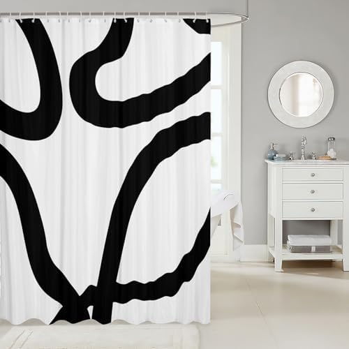 White and Black Geometric Shower Curtain