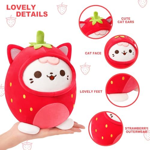 PEACH CAT Strawberry Cat Plush Pillow Red 8