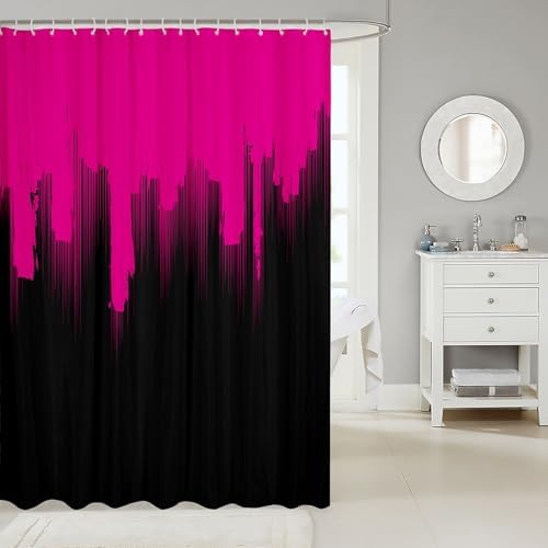 Feelyou Kids Hot Pink Black 72x72 Ombre Stripes Shower Curtain Set Modern Design