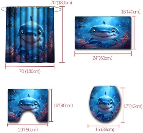 4 Piece Shark Shower Curtain Set for Kids