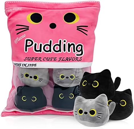 Cute Black Cat Plush Toy Bag 6pc Pink
