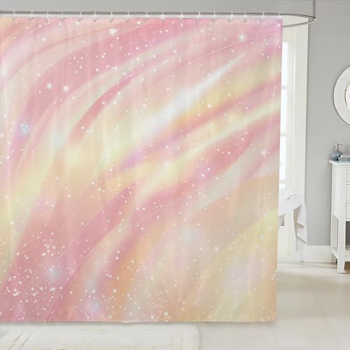 Pastel Girls Bathroom Shower Curtain Set Galaxy Glitter for Kids and Women