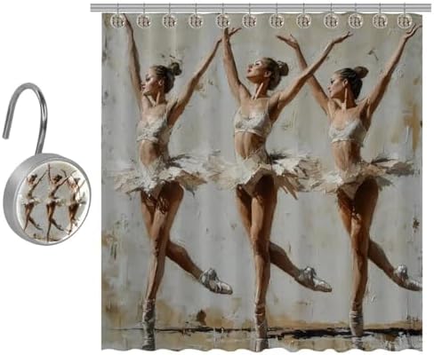 Ballet-Date Design 9-Piece Stainless Steel Shower Curtain Set 48x72 inches