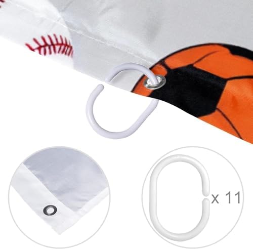 VAPOKFAmerican Footballs BasketballBaseball Washable Bath Curtain