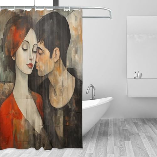Kissing Girl Shower Curtain Set with 12 Hooks 72x72in
