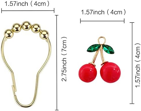 ZILucky 12pcs Red Cherry Shower Curtain Hooks