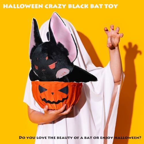 ELAINREN Crazy Black Bat Plush Toy Halloween Stuffed Soft Pillow