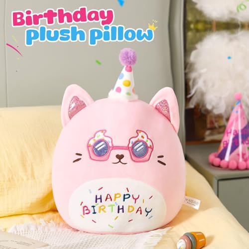 Happy Birthday Plush Cat Pillow