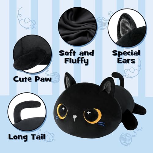 Stuffed Animal Pillow Black Cat Design Cozy for Kids Adults