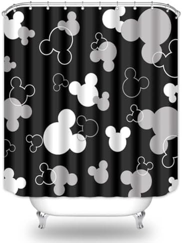 Mouse Head Shower Curtain for Children Black Background with Cartoons