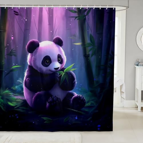 Cartoon Panda Shower Curtain 72x78 inches waterproof set of 12