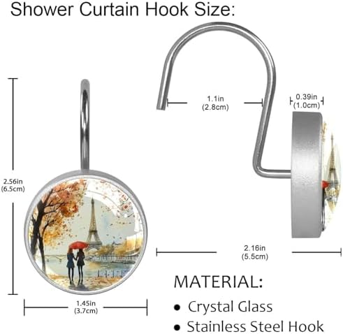 VAPOKF Girls Paris Tower Print Shower Curtain Set with 10 Hooks 66x72 in