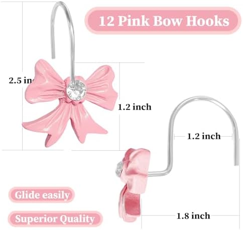 AmaAccess 12PCS Pink Bow Knot Decorative Shower curtain Hangers