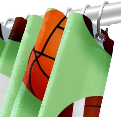 Baseball Rugby Football Bath Curtain Set Waterproof 66x72 inches