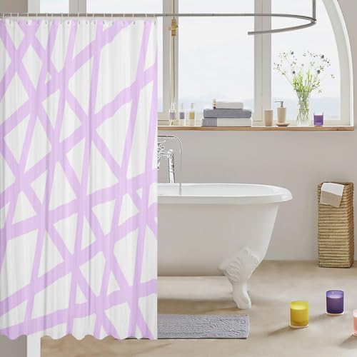 Manfei White Purple Showers Bath Curtain Set for Travel Home