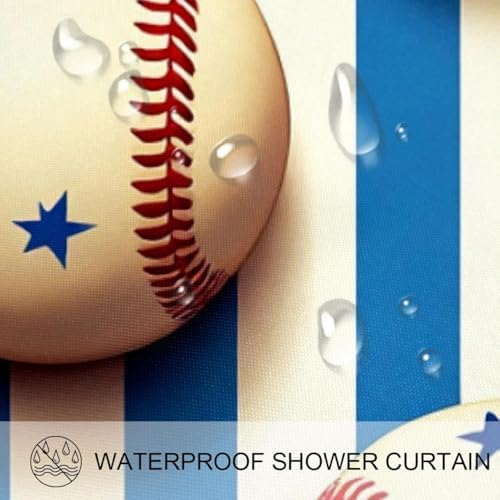 Retro Baseball Stars Shower Curtain Set - waterproof