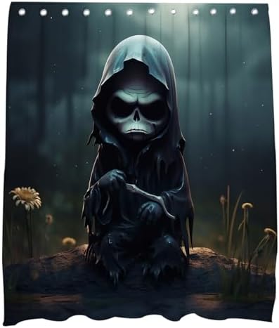 Cute Gothic Skeleton Shower Curtain Set Black Spooky Theme Waterproof