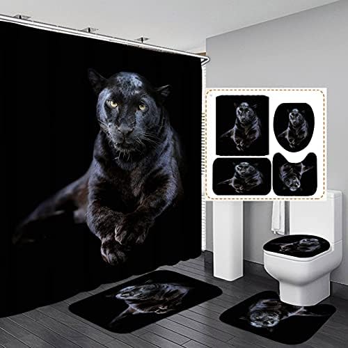 Set of 4 Black Panther Bath Curains with Rugs