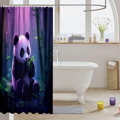 Cartoon Panda Shower Curtain 72x78 inches waterproof set of 12