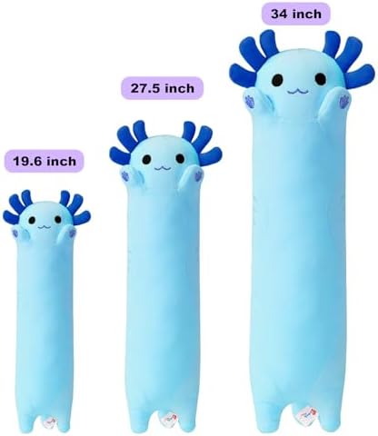 Blue Long Axolotl Plush Pillow for Kids and Adults