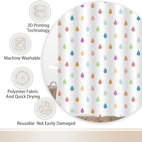 Retro Cute Kids Shower Curtain Set with Raindrop Design