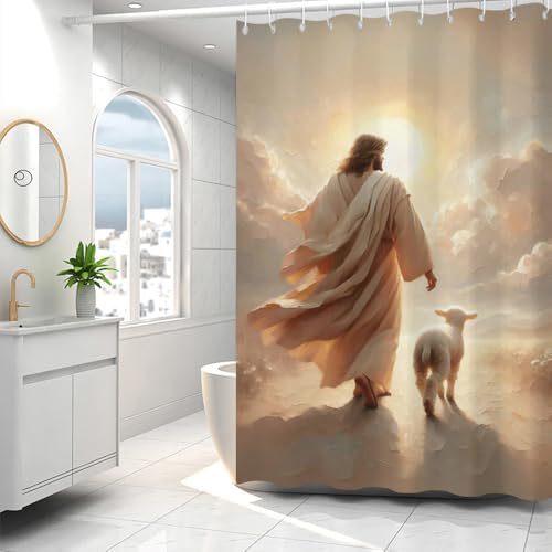 Savior Heal Comfort Womens Bathroom Curtain Jesus Hugging Fabric Design 72x72