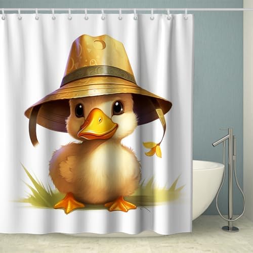 Cute Duck Shower Curtain Set for Kids Machine Washable Waterproof