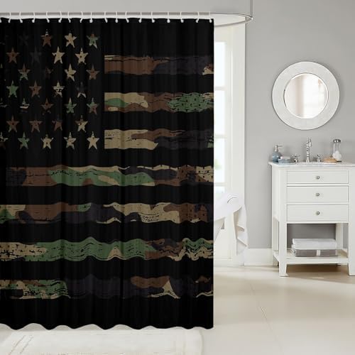 Camouflage American Flag Bath Curtain for Kids Boho Fun Feelyou