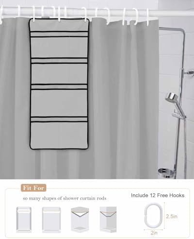 EZON-CH 36x78 stainless shower curtain set with hanging organizer Charcoal Gray