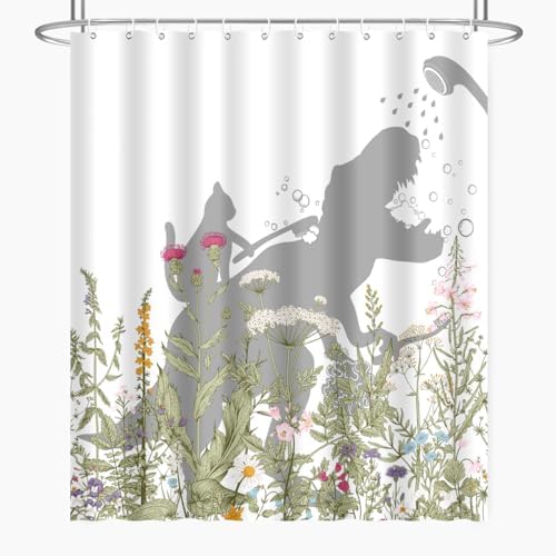 Funny Dinosaur Cat Shower Curtain