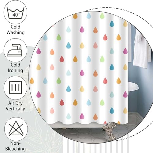 Retro Cute Kids Shower Curtain Set with Raindrop Design