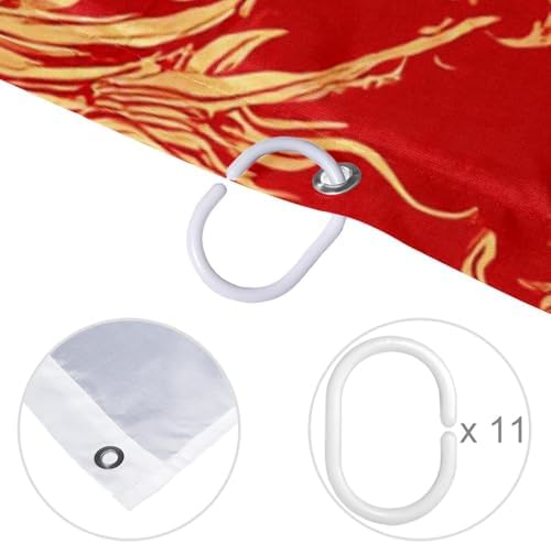 Gold Red Chinese Dragon Shower Curtain Set with 12 Hooks 66x72 Inches