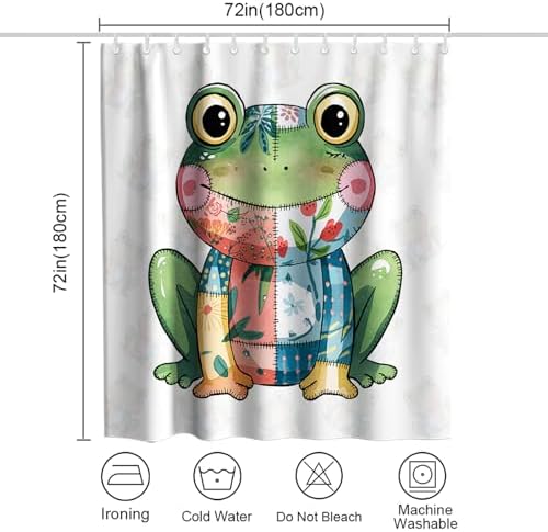 Cute Kids Shower Curtain Frog Deal Boho Flow 72Wx72H Green