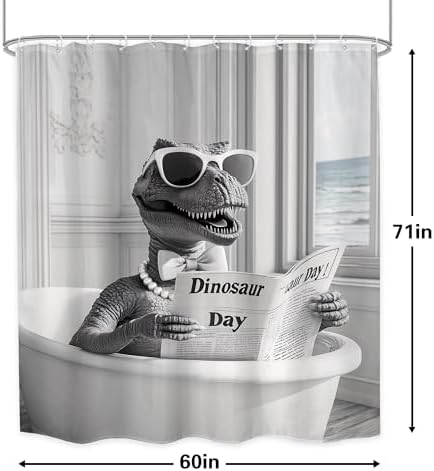 Funny Dinosaur Shower Curtain Set 12 Piece Black White Durable Cozy