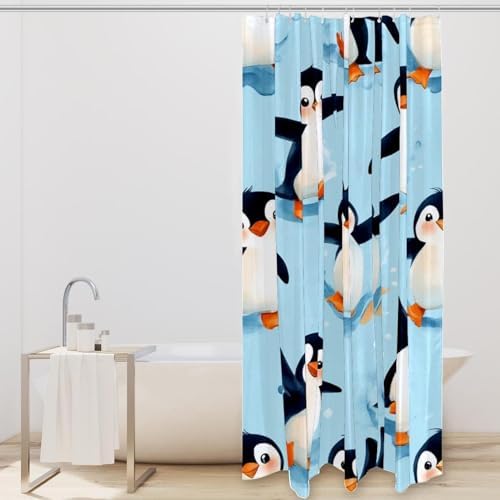 Joyful Penguins Waterproof Shower Curtain Set