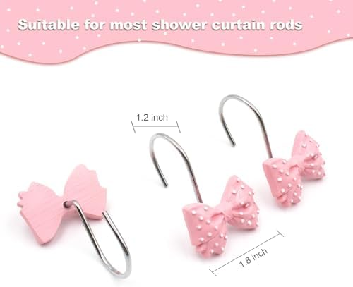 Decorative Bow Shower Curtain Hooks 12 Pcs Pink Polka Dots