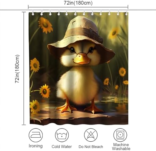 Cute Duck Shower Curtain Machine Washable Waterproof and Perfect for Kids