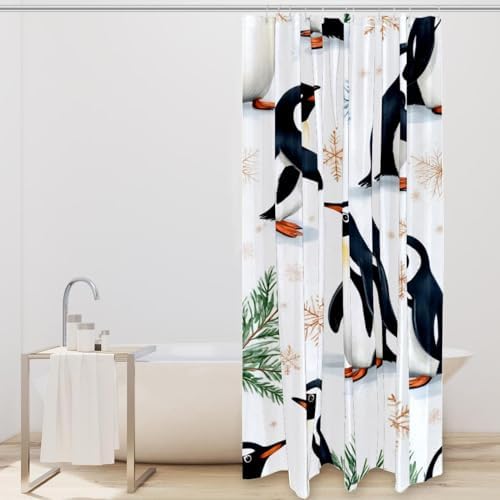 Penguins Snowflakes waterproof shower curtain 72x72 inches