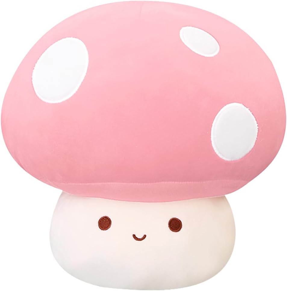 Cute Pink Mushroom Plush Pillow for Kids Soft and Playful