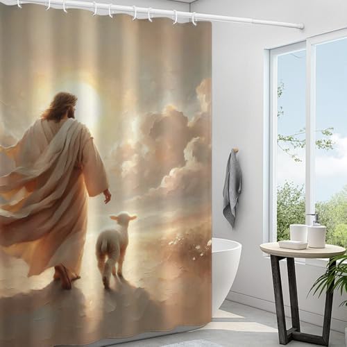 Savior Heal Comfort Womens Bathroom Curtain Jesus Hugging Fabric Design 72x72