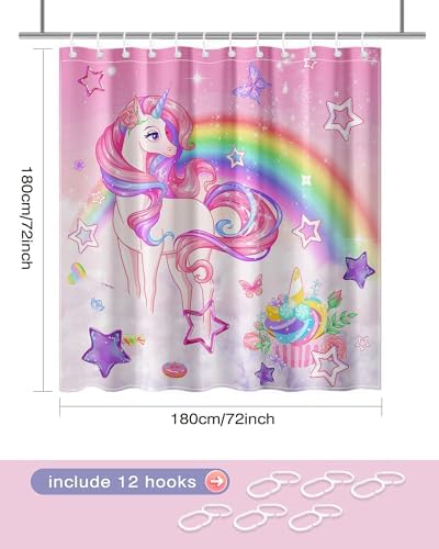 Lindameer - Rainbow Unicorn Butterfly Sunset 72x72 Inch Shower Curtain Set