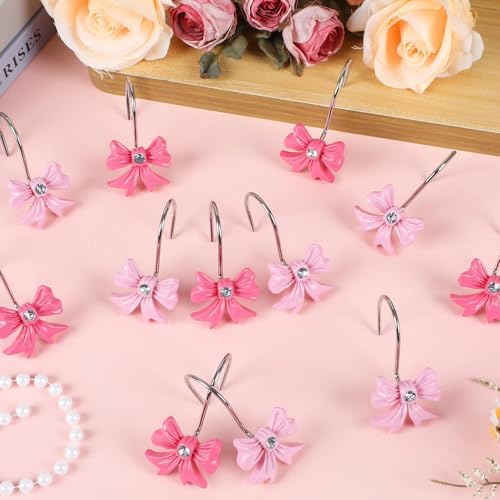 Durable Elegant Pink Bow Shower Curtain Hangers