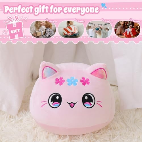 Cute Cat Plush Pillow 7 Rainbow Pink Kitten Stuffed Animal