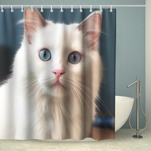 White Cat Bath Curtain