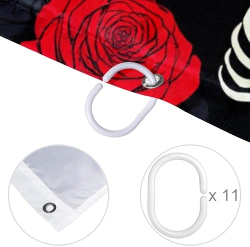 Bath Skeleton Skull Hand Holds Roses Shower Curtain Set - waterproof durable