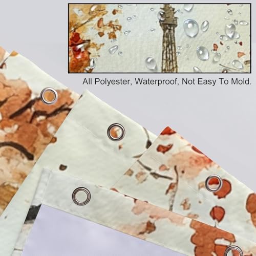 VAPOKF Girls Paris Tower Print Shower Curtain Set with 10 Hooks 66x72 in