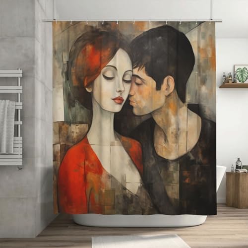 Kissing Girl Shower Curtain Set with 12 Hooks 72x72in